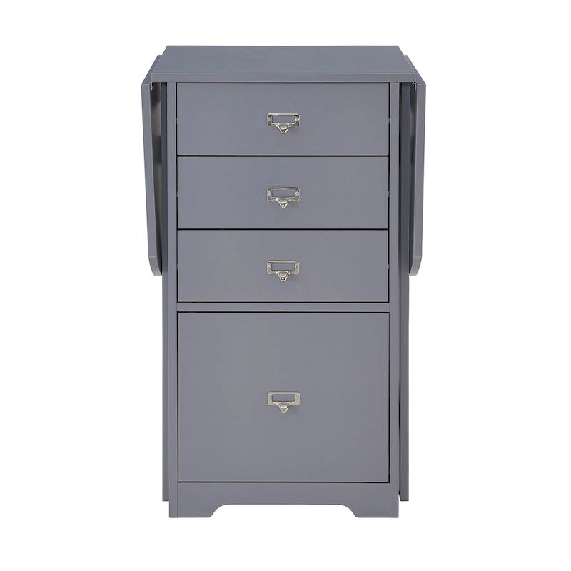 Drop-Leaf Fold-Out Desk with 4 Drawers – White / Gray / Black / Turquoise