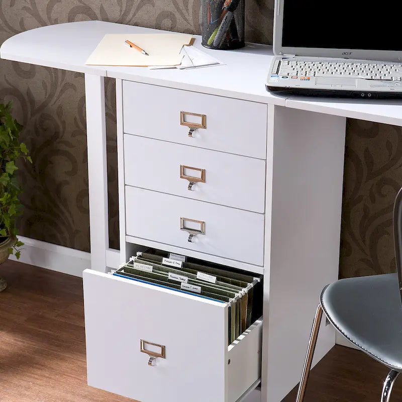 Drop-Leaf Fold-Out Desk with 4 Drawers – White / Gray / Black / Turquoise