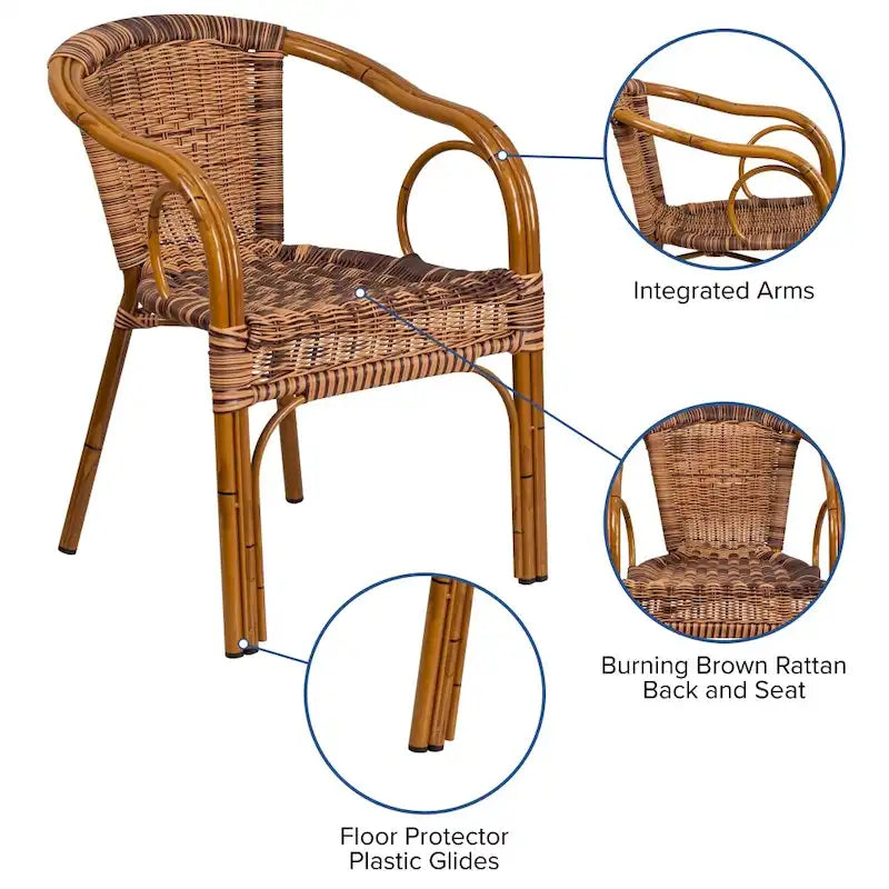 Rattan Bamboo-Aluminum Patio Chairs (Set of 3)