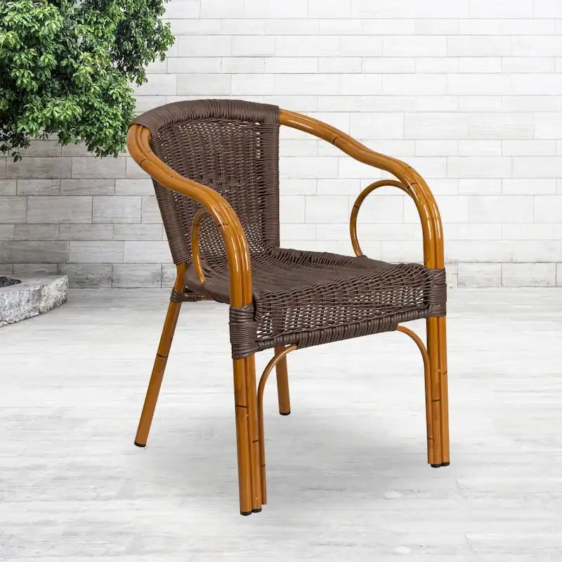 Rattan Bamboo-Aluminum Patio Chairs (Set of 3)