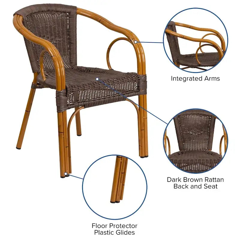 Rattan Bamboo-Aluminum Patio Chairs (Set of 3)