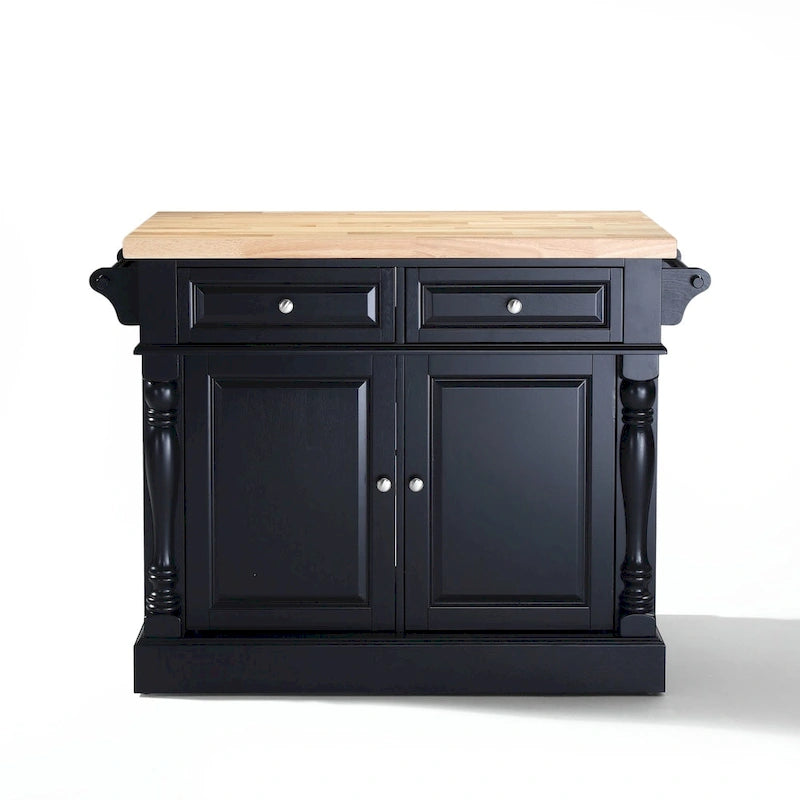 Butcher Block Top Stationary Kitchen Island with Storage – Black