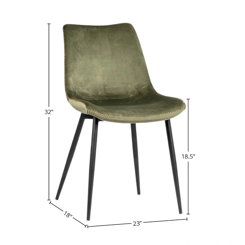 Velvet Dining Side Chair with Black Peg Legs – Olive Green, Single Seat