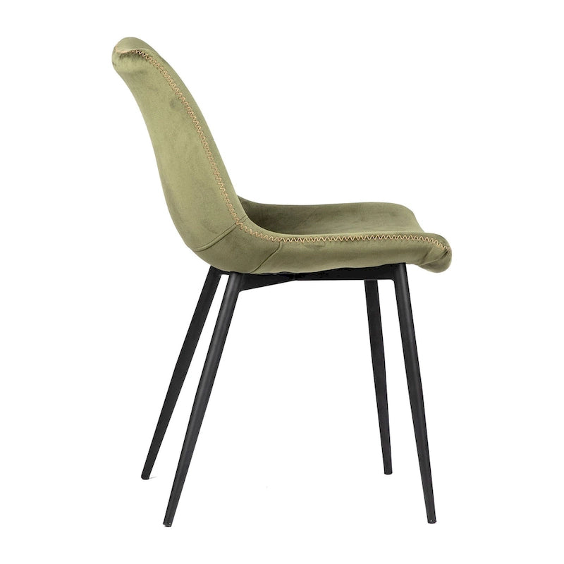 Velvet Dining Side Chair with Black Peg Legs – Olive Green, Single Seat