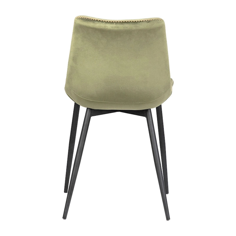 Velvet Dining Side Chair with Black Peg Legs – Olive Green, Single Seat