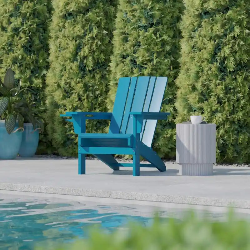 Set of 2 Commercial All-Weather Adirondack Chairs with Cupholders
