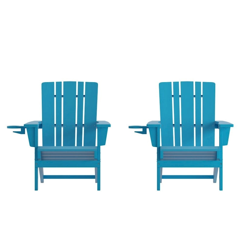 Set of 2 Commercial All-Weather Adirondack Chairs with Cupholders