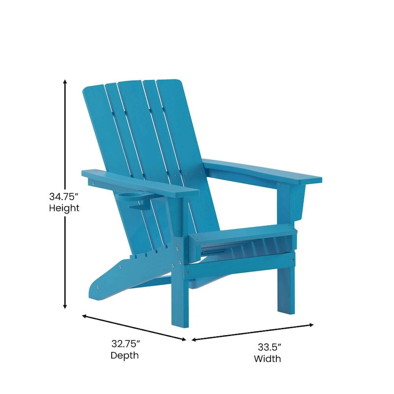 Set of 2 Commercial All-Weather Adirondack Chairs with Cupholders
