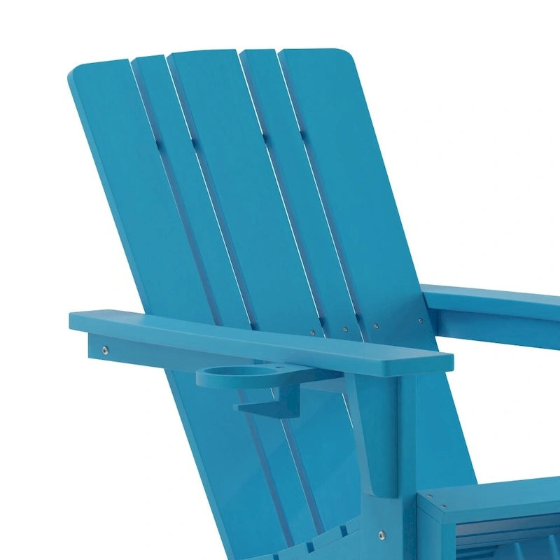 Set of 2 Commercial All-Weather Adirondack Chairs with Cupholders