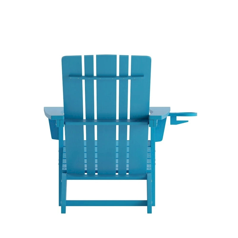 Set of 2 Commercial All-Weather Adirondack Chairs with Cupholders