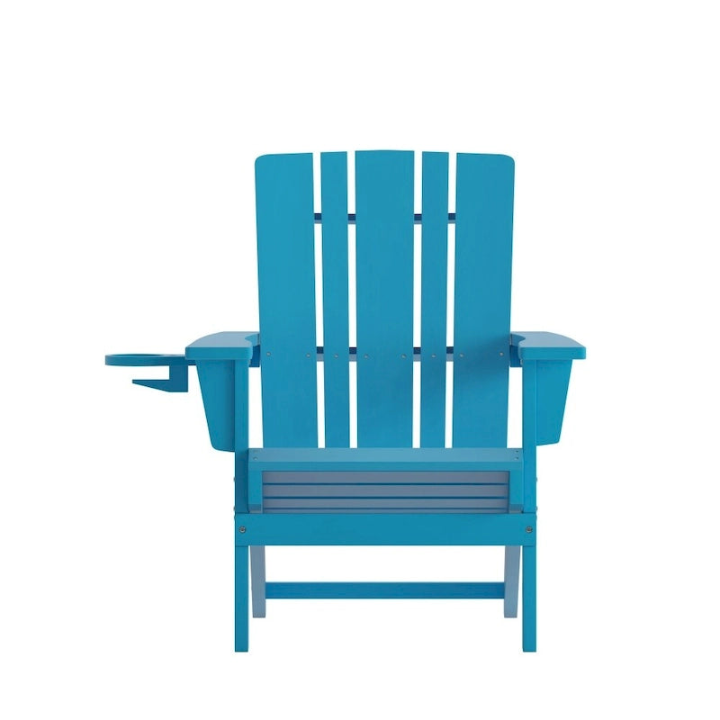 Set of 2 Commercial All-Weather Adirondack Chairs with Cupholders