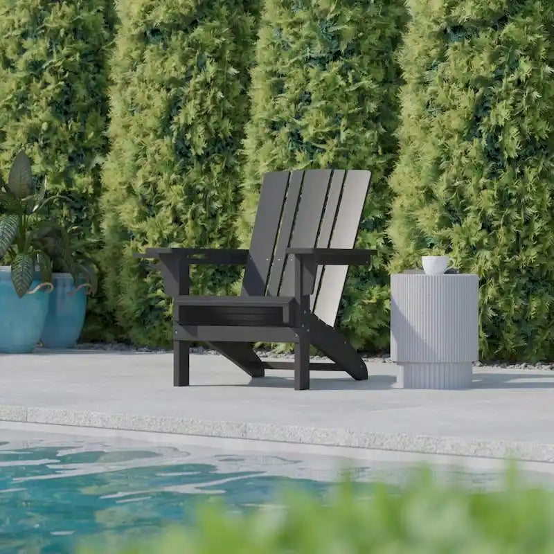 Set of 2 Commercial All-Weather Adirondack Chairs with Cupholders