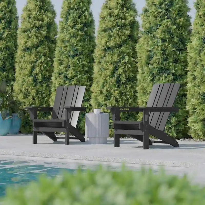 Set of 2 Commercial All-Weather Adirondack Chairs with Cupholders