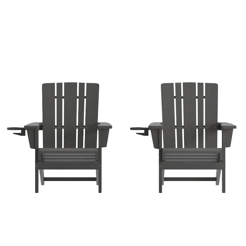 Set of 2 Commercial All-Weather Adirondack Chairs with Cupholders