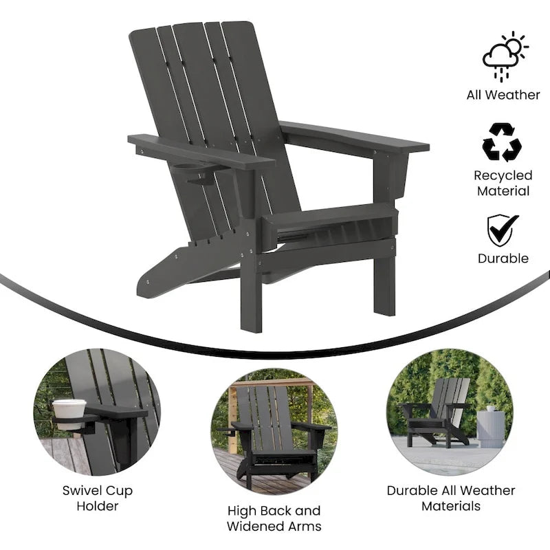 Set of 2 Commercial All-Weather Adirondack Chairs with Cupholders