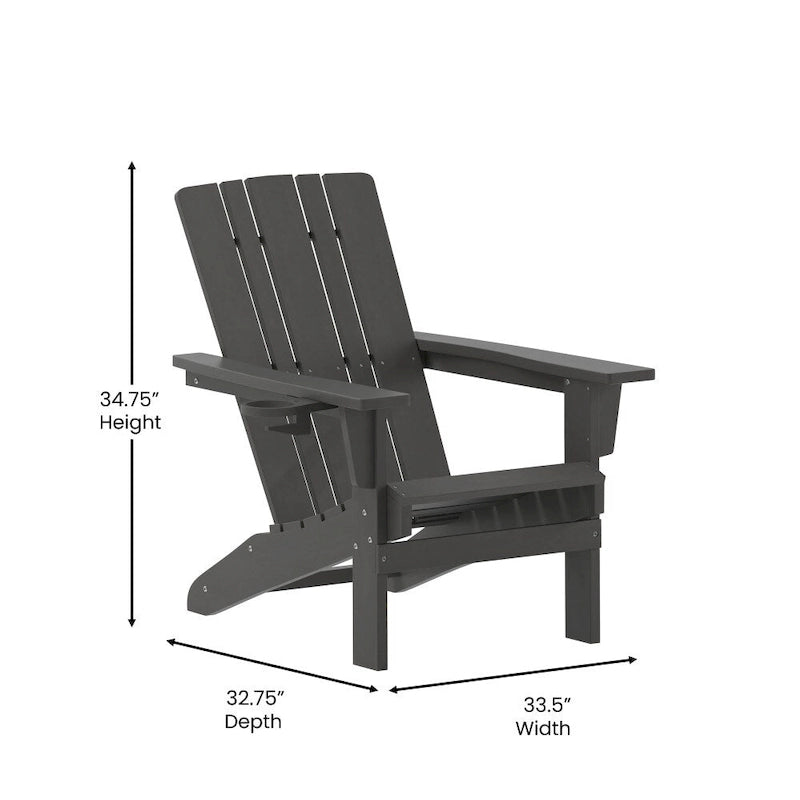 Set of 2 Commercial All-Weather Adirondack Chairs with Cupholders