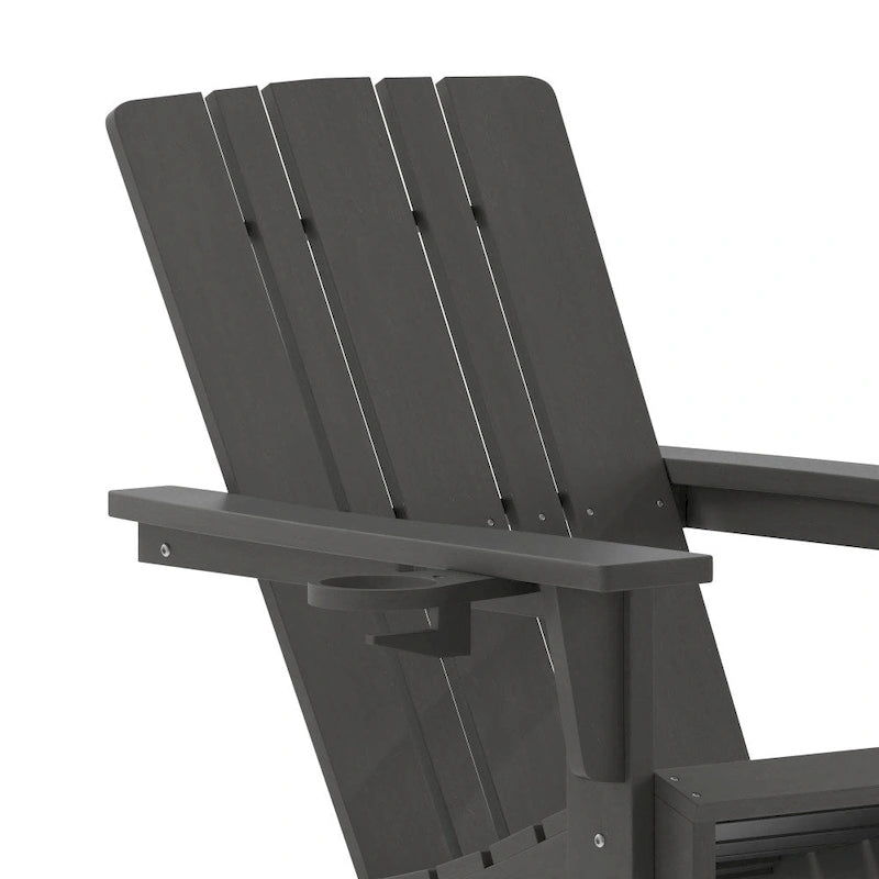 Set of 2 Commercial All-Weather Adirondack Chairs with Cupholders