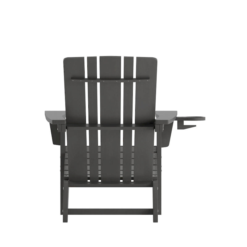 Set of 2 Commercial All-Weather Adirondack Chairs with Cupholders