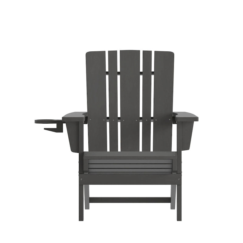 Set of 2 Commercial All-Weather Adirondack Chairs with Cupholders