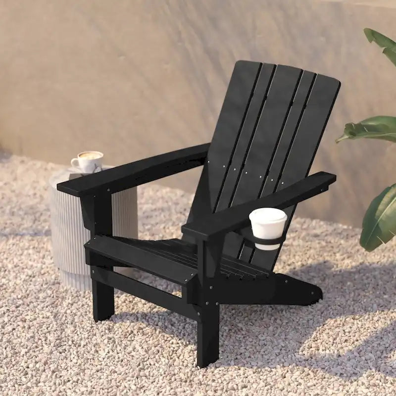 Set of 2 Commercial All-Weather Adirondack Chairs with Cupholders