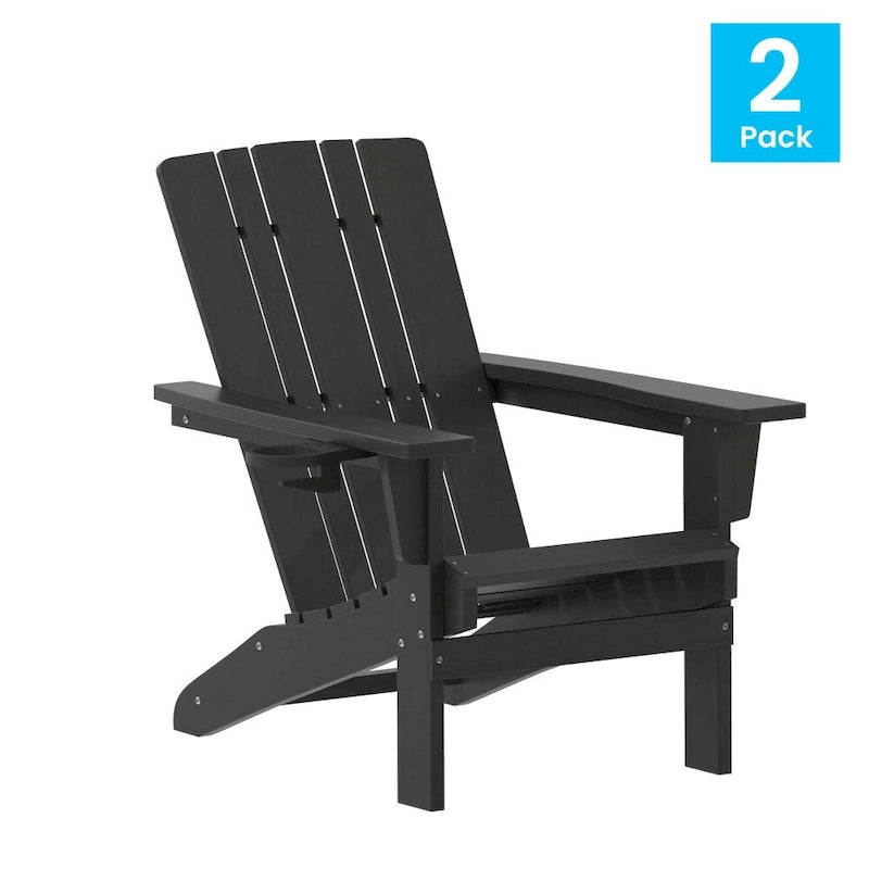 Set of 2 Commercial All-Weather Adirondack Chairs with Cupholders