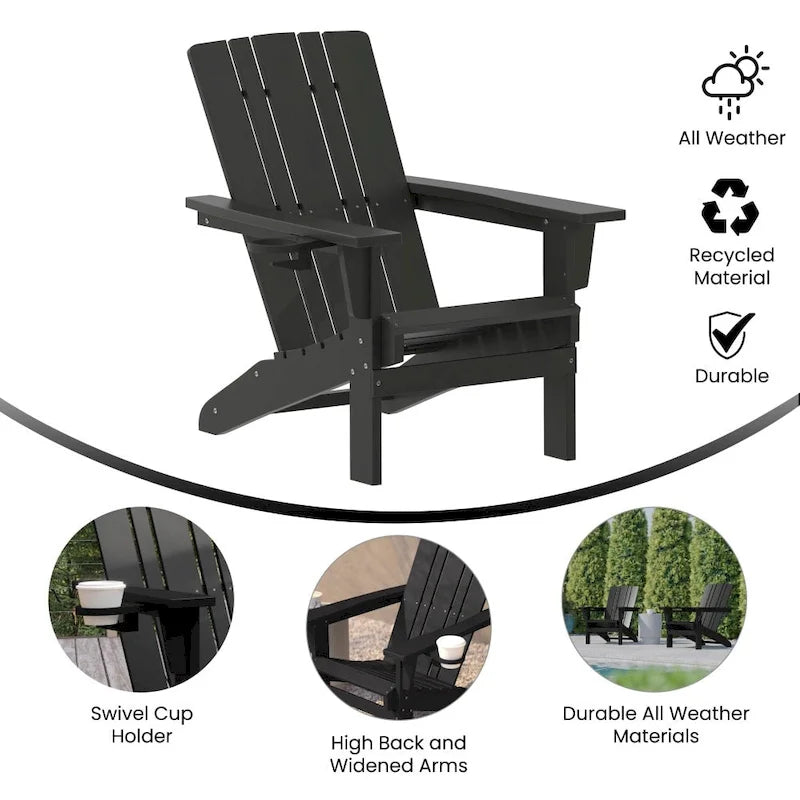 Set of 2 Commercial All-Weather Adirondack Chairs with Cupholders
