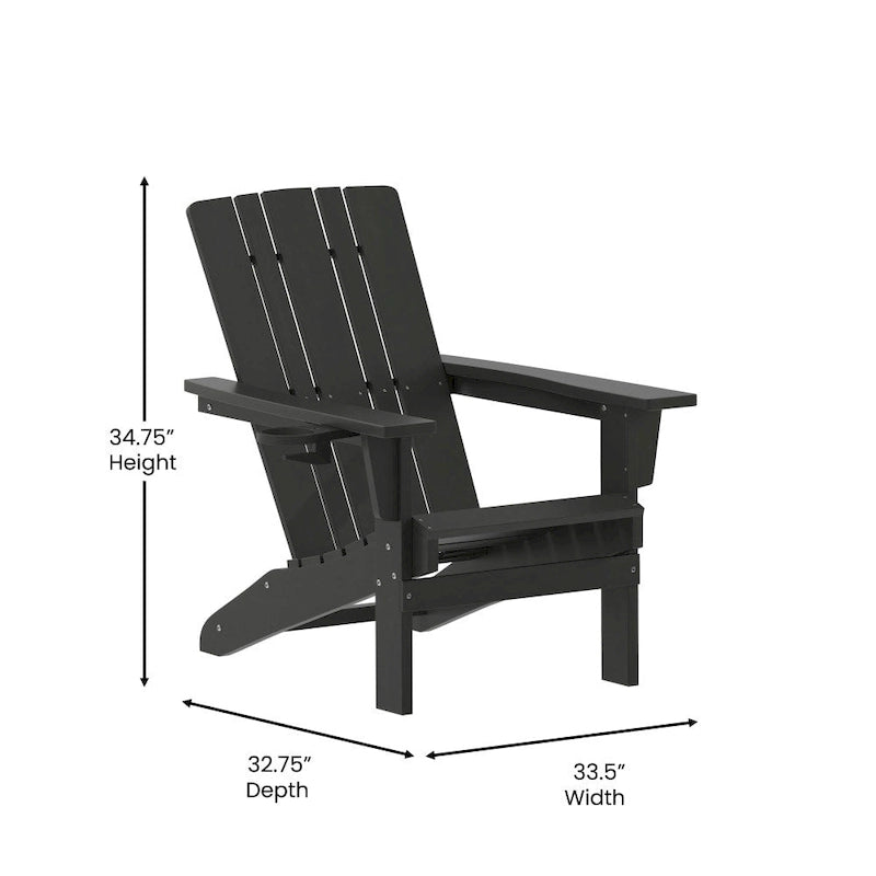 Set of 2 Commercial All-Weather Adirondack Chairs with Cupholders