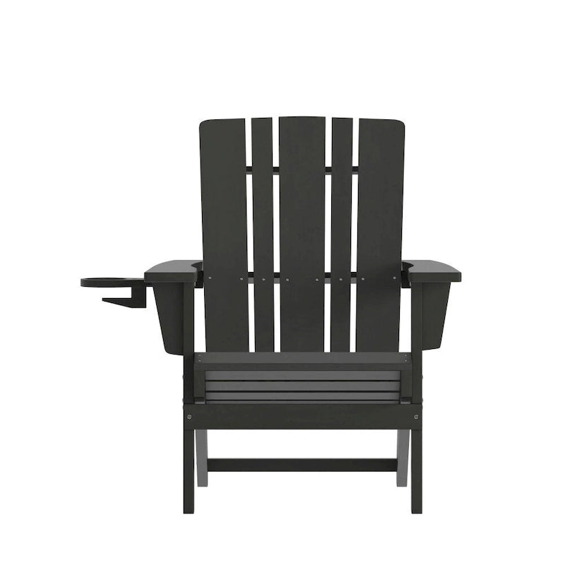 Set of 2 Commercial All-Weather Adirondack Chairs with Cupholders