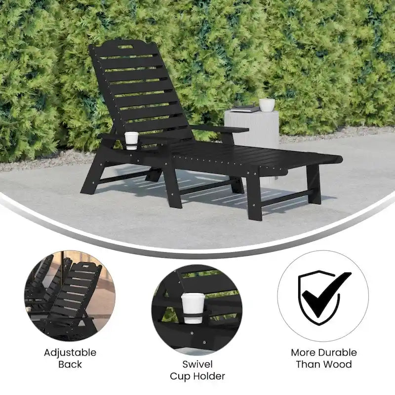 Outdoor Adjustable Lounge Chair with Cupholder