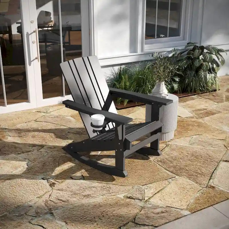All-Weather Rocking Adirondack Chair with Swiveling Cupholder