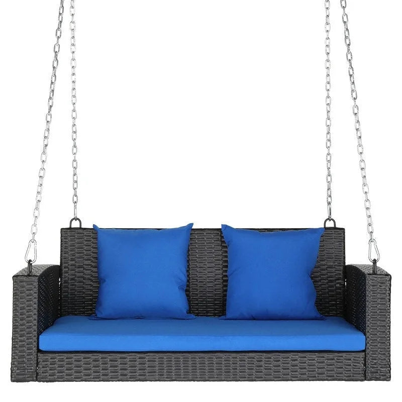 Outdoor 2-Person Wicker Porch Swing Bench with Cushion
