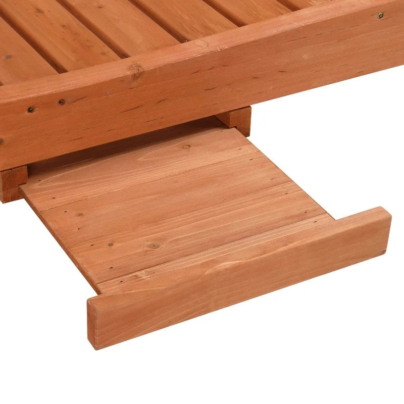 Outdoor Single Solid Wood Chaise Lounge with Wheels