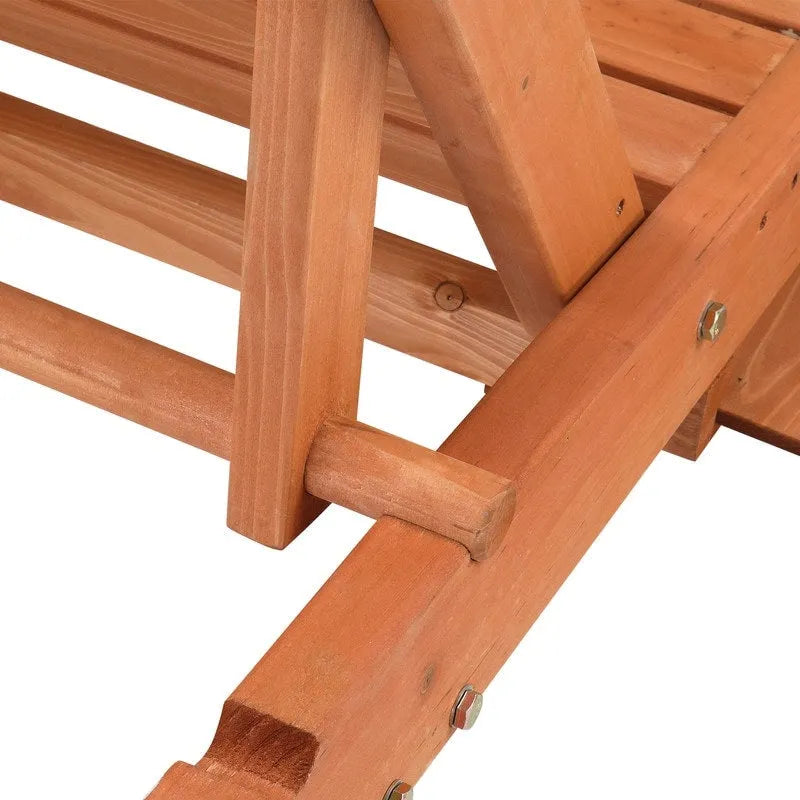 Outdoor Single Solid Wood Chaise Lounge with Wheels