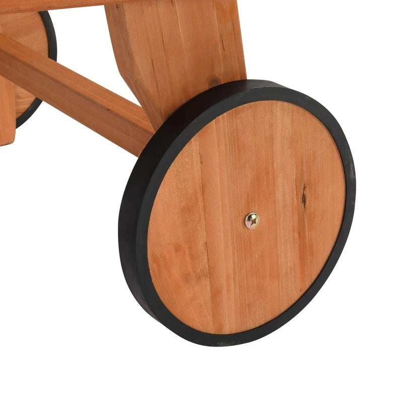 Outdoor Single Solid Wood Chaise Lounge with Wheels