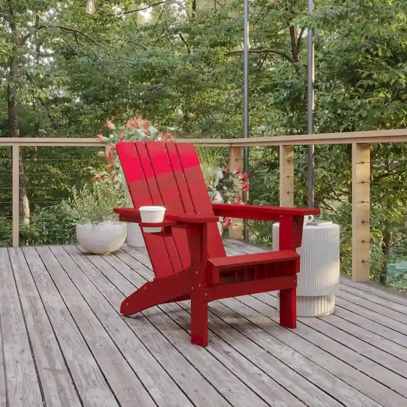 Set of 4 Commercial All-Weather Adirondack Chairs with Cupholders