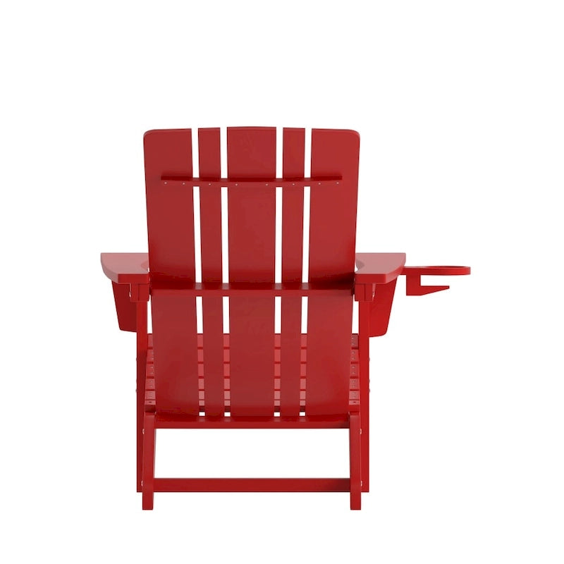 Set of 4 Commercial All-Weather Adirondack Chairs with Cupholders