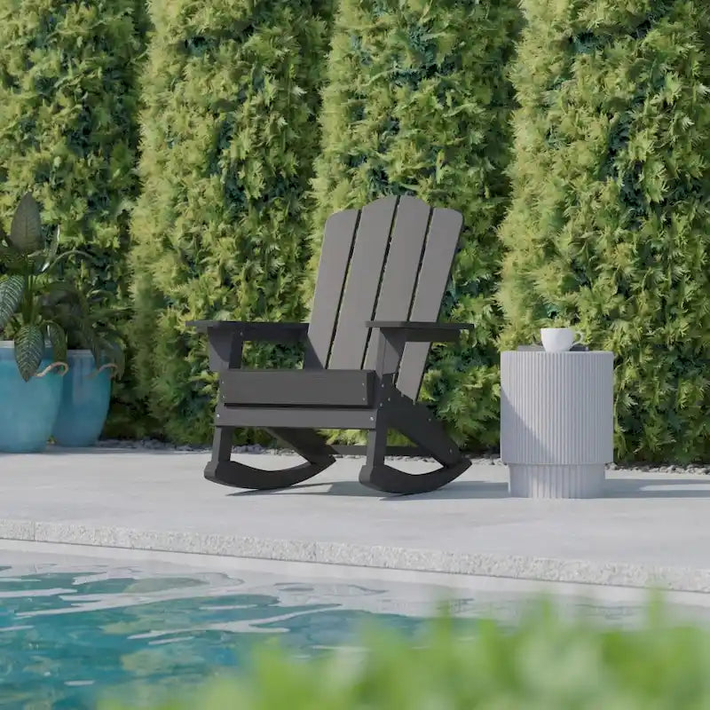 Commercial All-Weather Rocking Adirondack Chair with Swiveling Cupholder