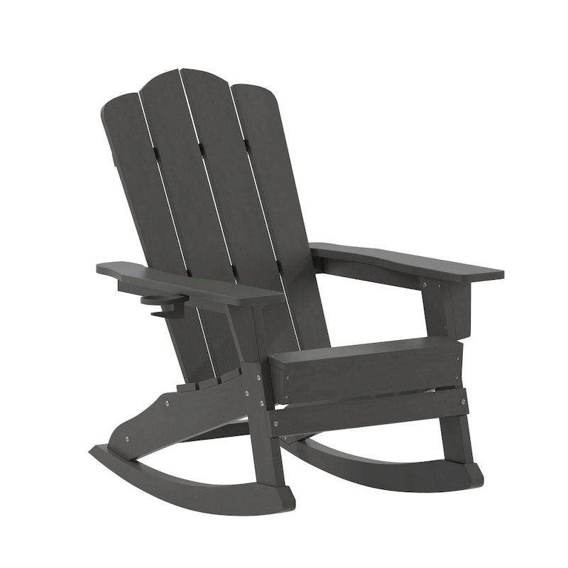 Commercial All-Weather Rocking Adirondack Chair with Swiveling Cupholder