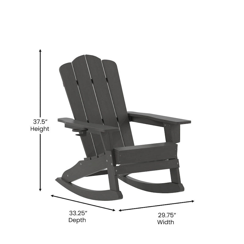 Commercial All-Weather Rocking Adirondack Chair with Swiveling Cupholder