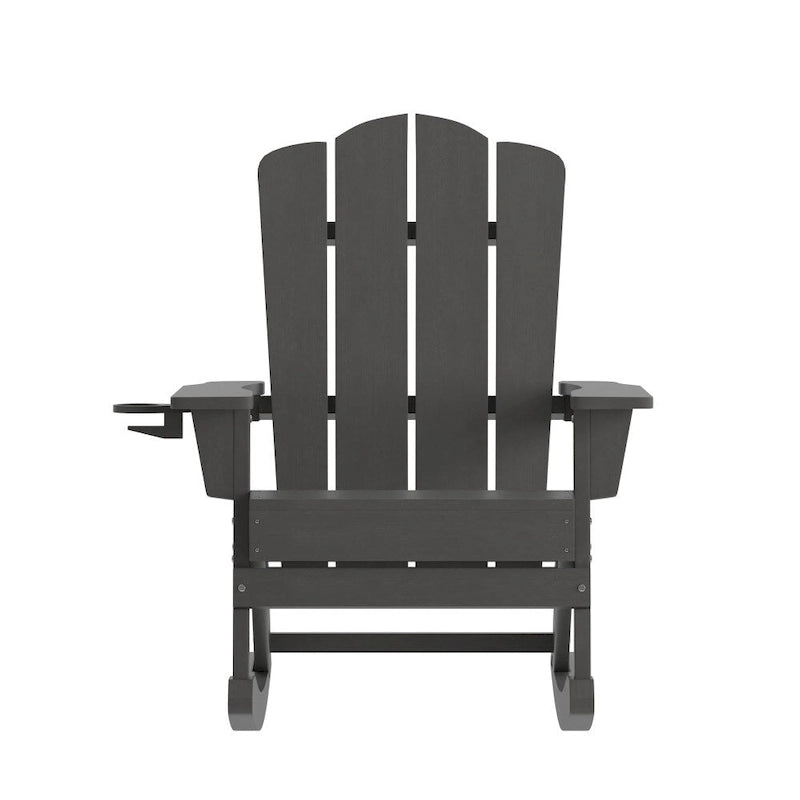 Commercial All-Weather Rocking Adirondack Chair with Swiveling Cupholder