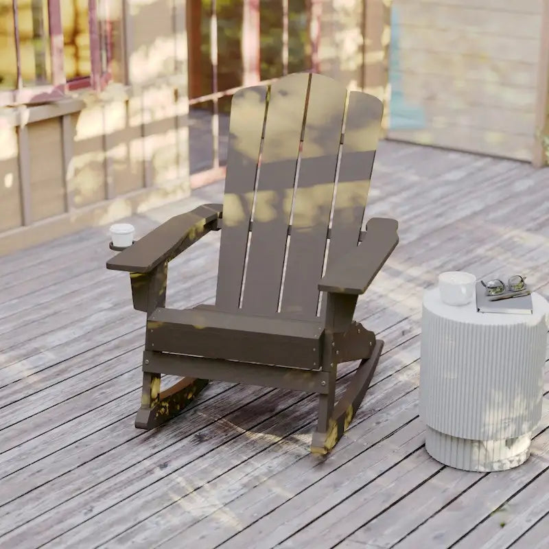 Commercial All-Weather Rocking Adirondack Chair with Swiveling Cupholder