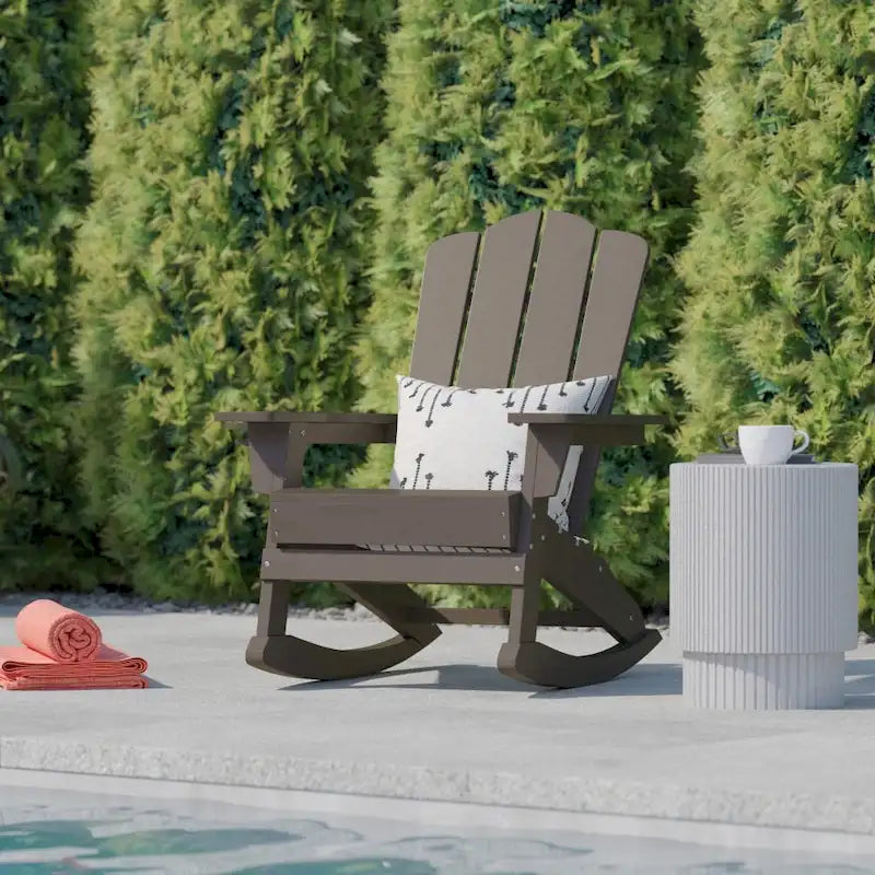 Commercial All-Weather Rocking Adirondack Chair with Swiveling Cupholder