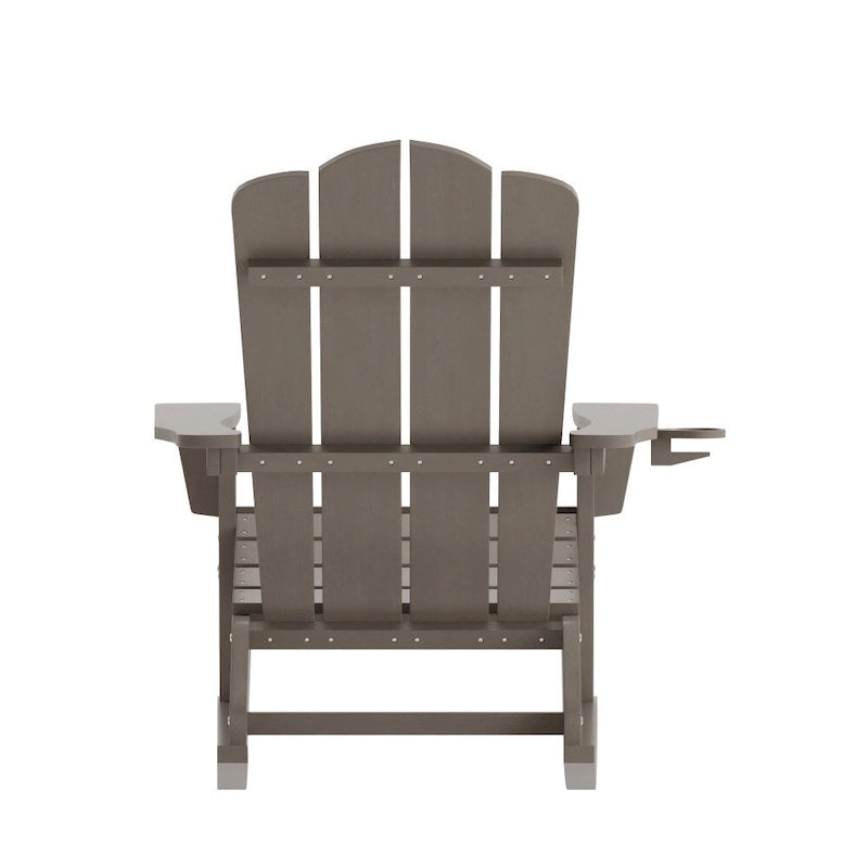Commercial All-Weather Rocking Adirondack Chair with Swiveling Cupholder
