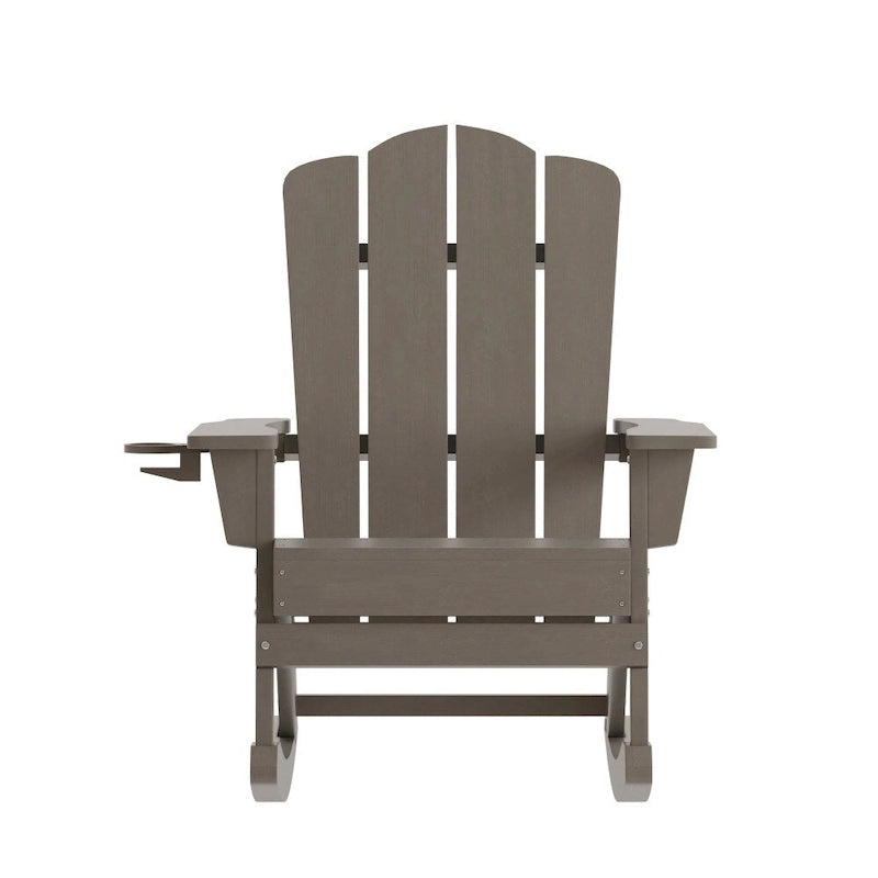 Commercial All-Weather Rocking Adirondack Chair with Swiveling Cupholder