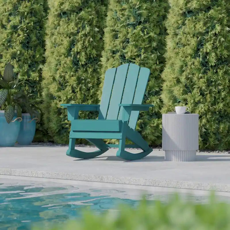 Commercial All-Weather Rocking Adirondack Chair with Swiveling Cupholder