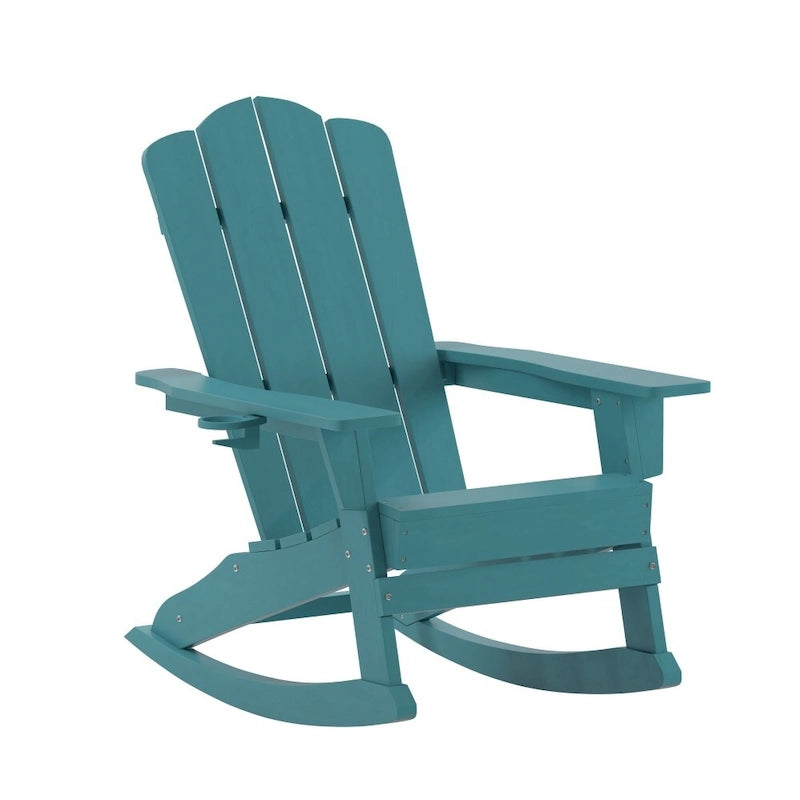 Commercial All-Weather Rocking Adirondack Chair with Swiveling Cupholder