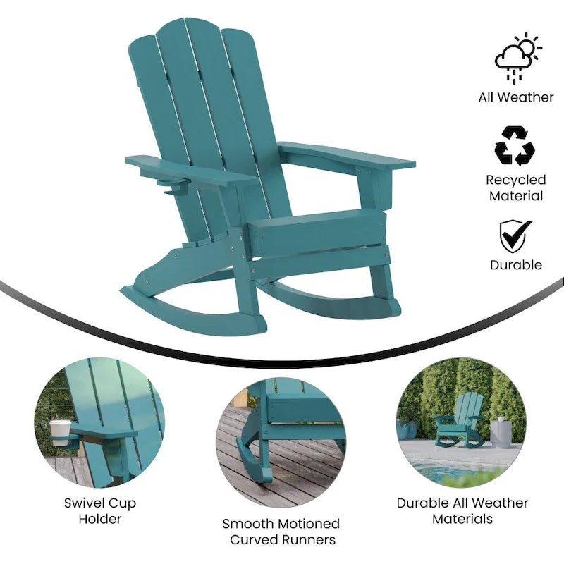 Commercial All-Weather Rocking Adirondack Chair with Swiveling Cupholder