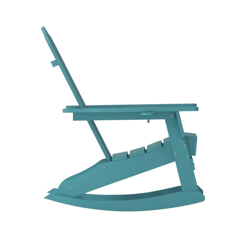 Commercial All-Weather Rocking Adirondack Chair with Swiveling Cupholder