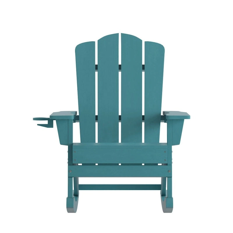 Commercial All-Weather Rocking Adirondack Chair with Swiveling Cupholder