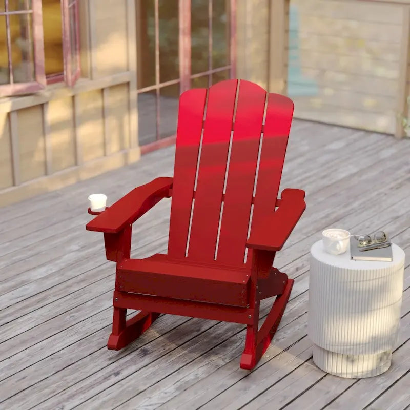 Commercial All-Weather Rocking Adirondack Chair with Swiveling Cupholder